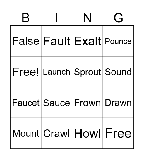 Spelling Bingo Card