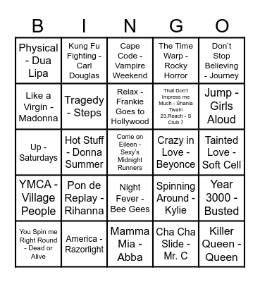 PARTY TUNES Bingo Card