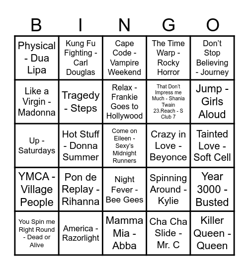 PARTY TUNES Bingo Card