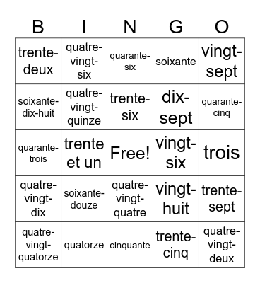 Numeros Bingo Card