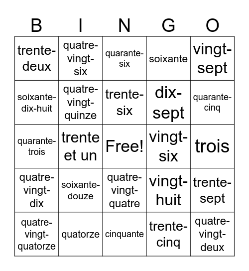 Numeros Bingo Card