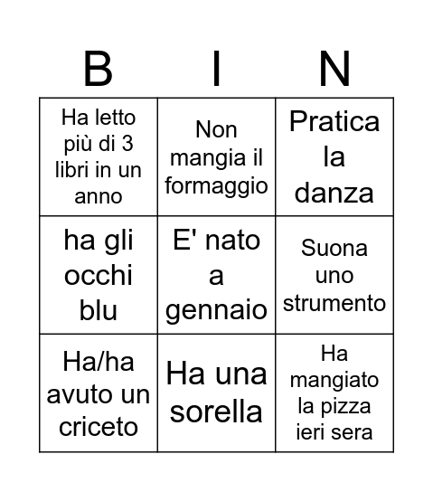 Getting to Know Each Other Bingo Card