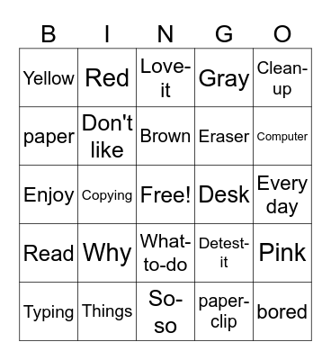 Unit 5-Work Duties Bingo Card