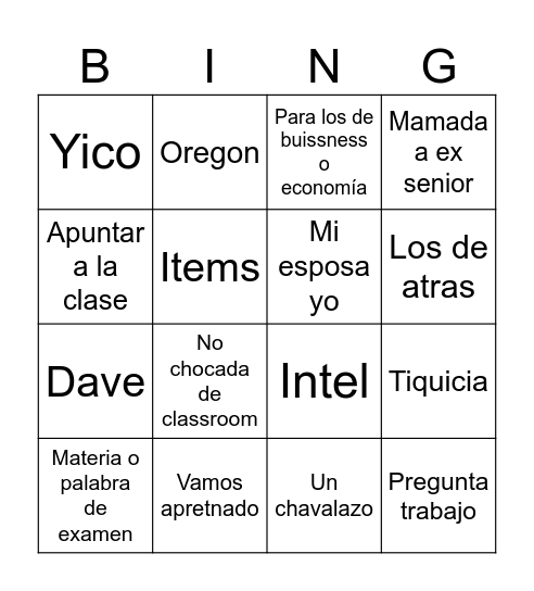 Untitled Bingo Card