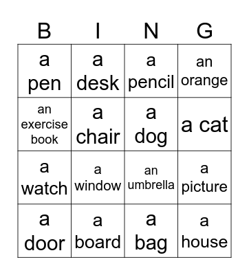 In the classroom Bingo Card