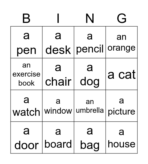 In the classroom Bingo Card