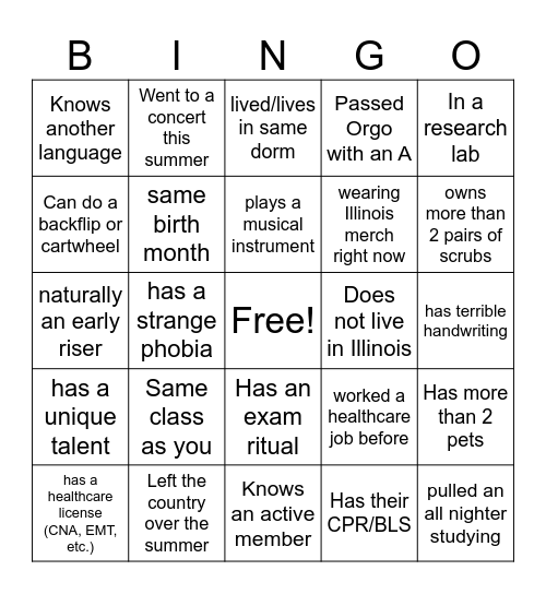 Human Bingo! Bingo Card