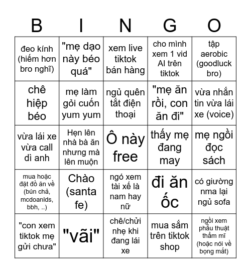 Bingo Mẹ Linh Bingo Card