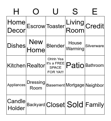 Home Sweet Home Bingo Card
