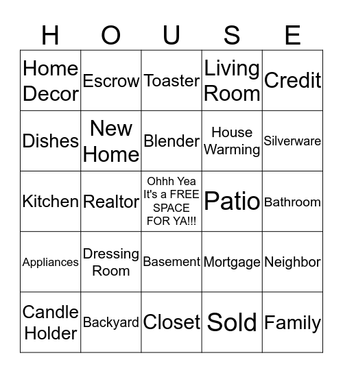 Home Sweet Home Bingo Card