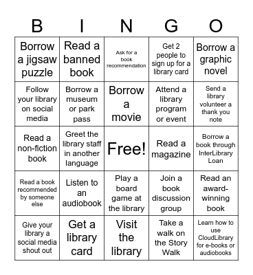 Library Card Sign-Up Month Bingo Card