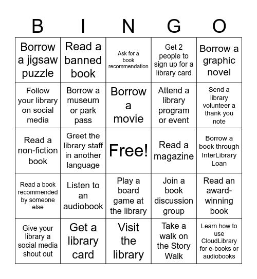Library Card Sign-Up Month Bingo Card