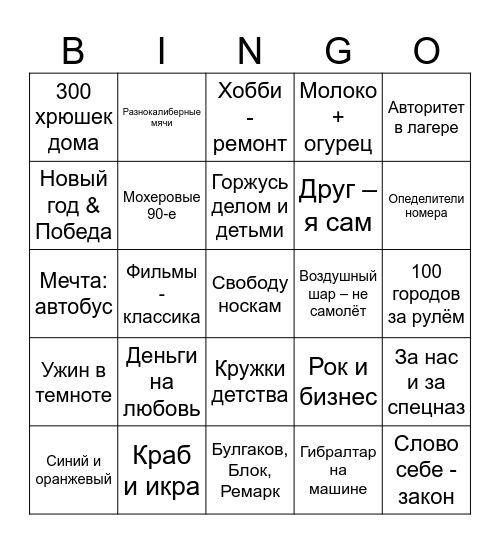 ЮБИЛЕЙНОЕ Bingo Card