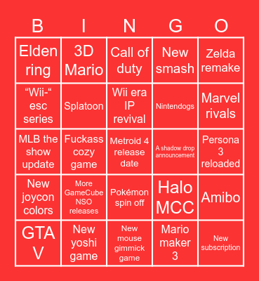 Nintendo Direct 9-12-25 Bingo Card