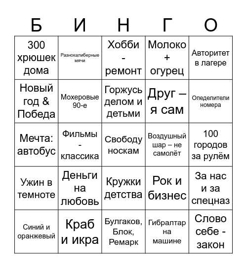 ЮБИЛЕЙНОЕ Bingo Card