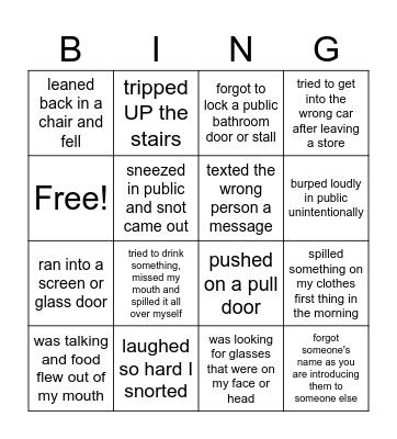 That One Time I Bingo Card