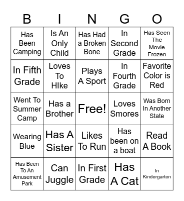 Scout "Get to know you" Bingo Card