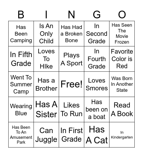 Scout "Get to know you" Bingo Card