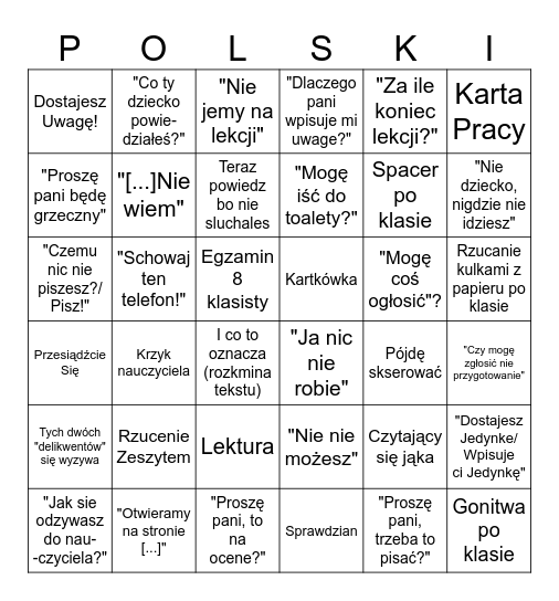 Lekcja Polskiego Bingo Card