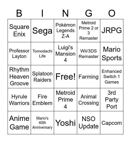 Nendo Bingo Card