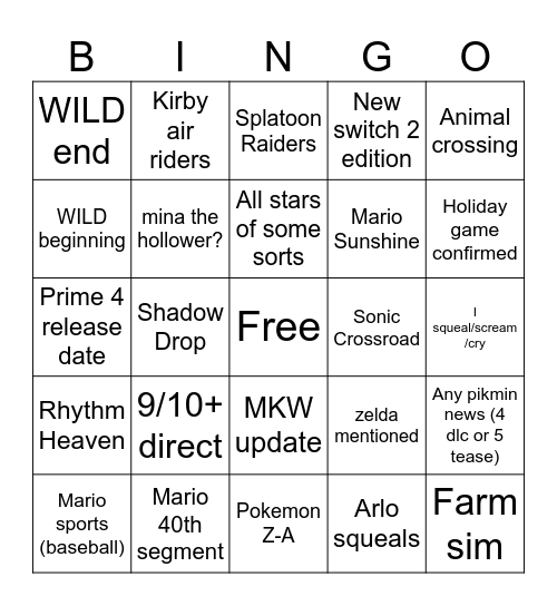 My unrealistic bingo card Bingo Card