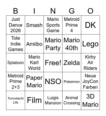 Nintendo Direct 12.09.2025 Bingo Card