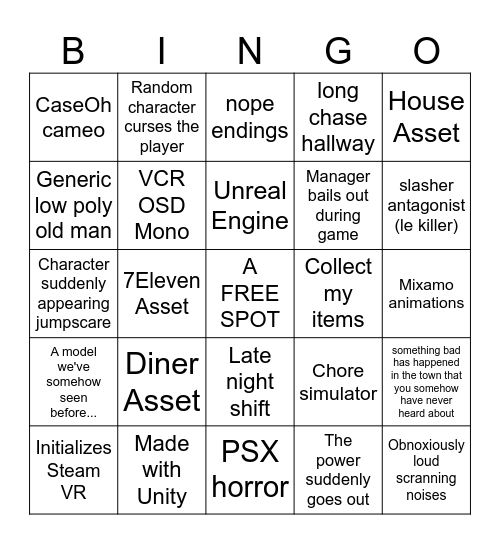 Thafnine's Random Horror Games Bingo Card