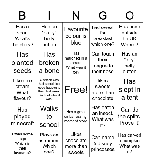 Human BINGO: Find Someone who... Bingo Card