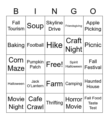 Fall Bingo Card