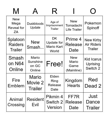 Sept 12th Direct Bingo Card