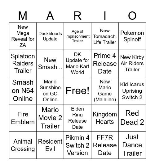 Sept 12th Direct Bingo Card