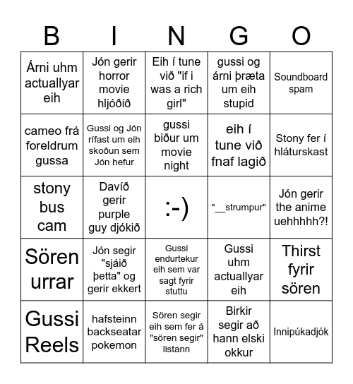 sós bingo Card