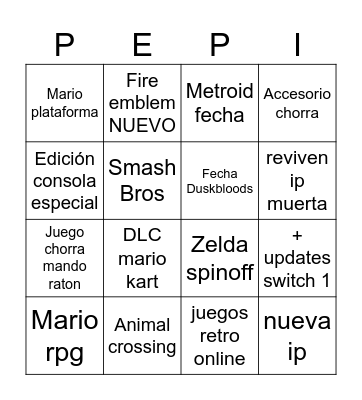 Bingo nintendo Bingo Card