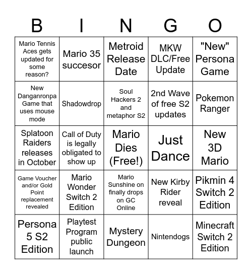 September Direct bingo Card