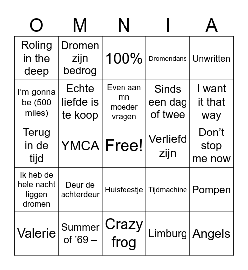 Muziekbingo Omnia Bingo Card