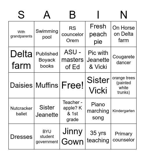GRANDPA GALE Bingo Card