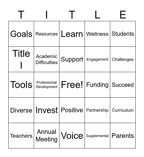 CMS Title I/Curriclum Night Bingo Card