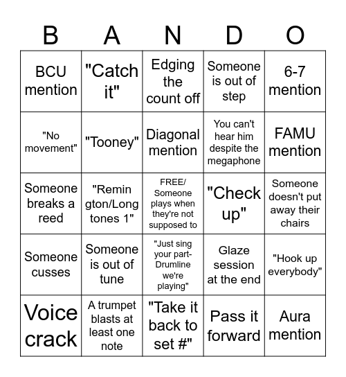 Band practice bingo Card