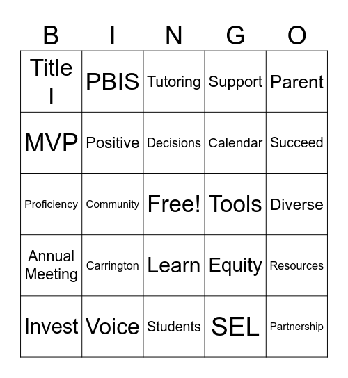 CMS Title I/Curriculum Night Bingo Card