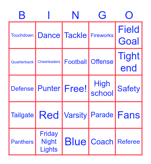 Homecoming Bingo Card