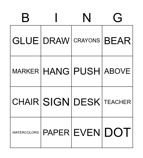 THE DOT Bingo Card