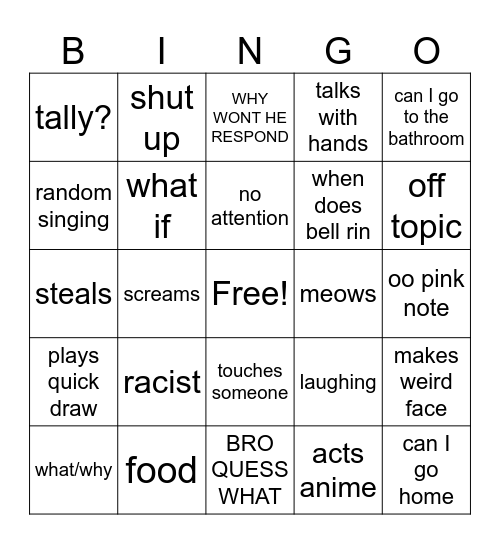 class Bingo Card