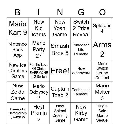 Nintendo Direct 4.2.2025 Bingo Card