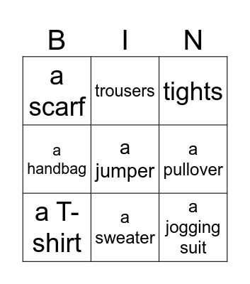 clothes 2 Bingo Card