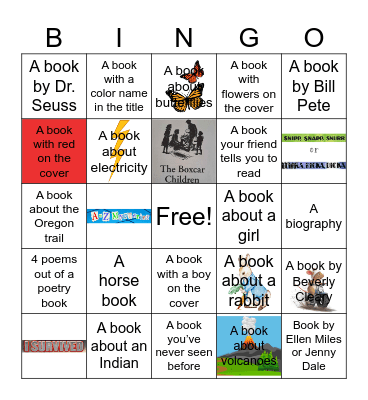 Grades 3 and 4 Library Bingo Card
