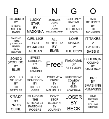 Music Bingo #1 Bingo Card