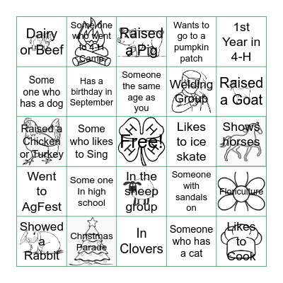 New Jerusalem 4-H Bingo Card