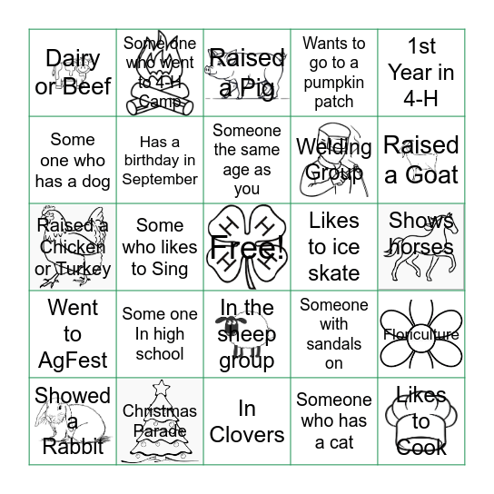 New Jerusalem 4-H Bingo Card