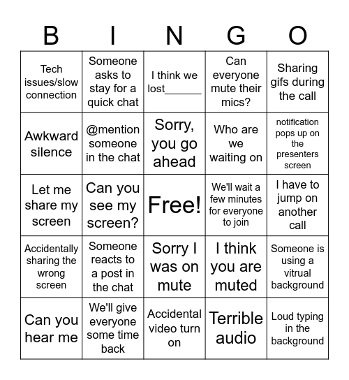 Teams Bingo Card