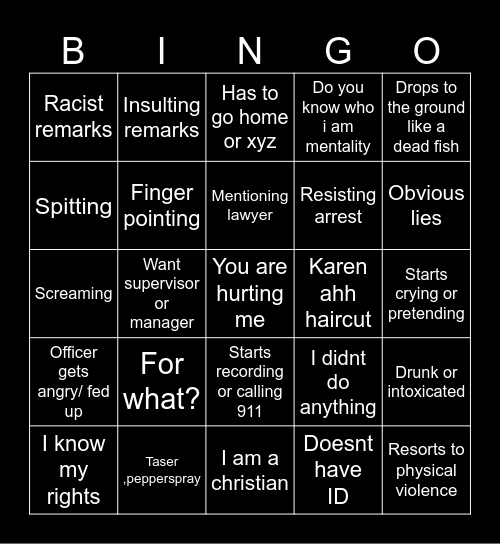 KAREN Bingo Card